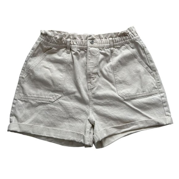 Denim Co High-Waisted Cream Womens Cotton Shorts Rolled Hem & Pockets Size 14 - Picture 1 of 7
